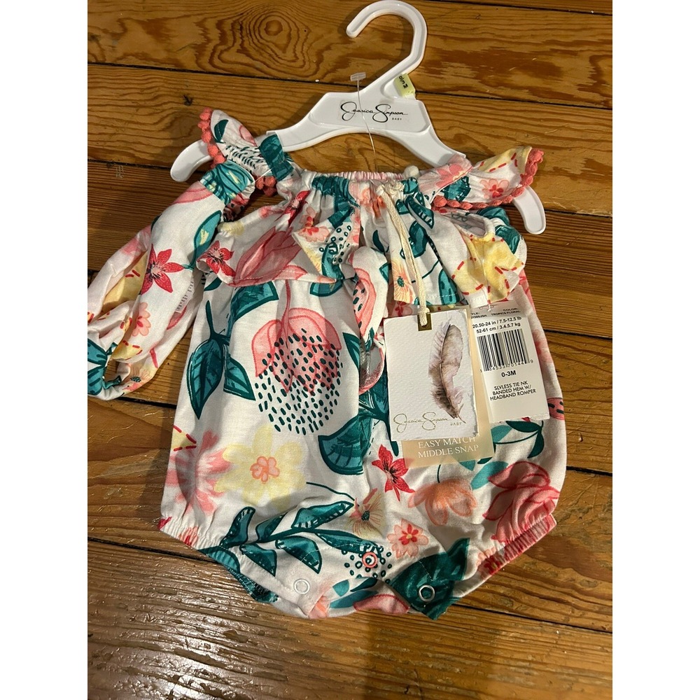 NWT Jessica Simpson Baby 2 Piece Set 0-3 Months Floral Summer Spring Romper